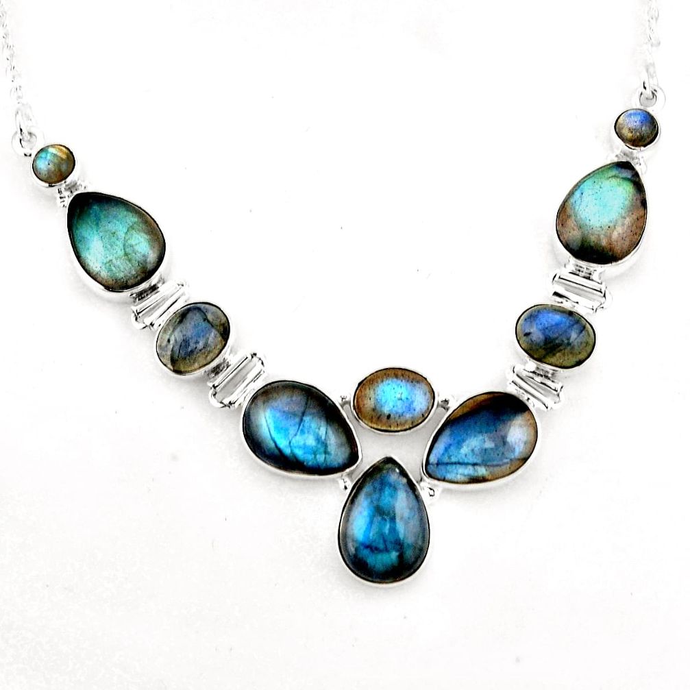 39.48cts natural blue labradorite 925 sterling silver necklace jewelry p93701