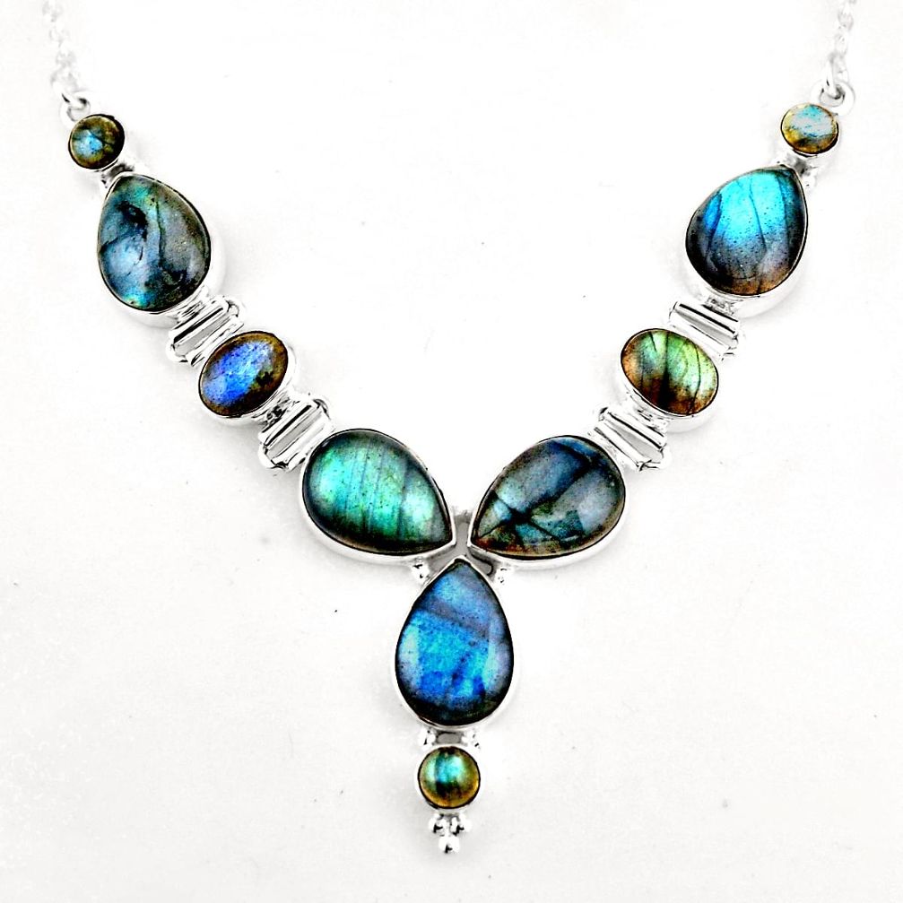 36.14cts natural blue labradorite 925 sterling silver necklace jewelry p93703
