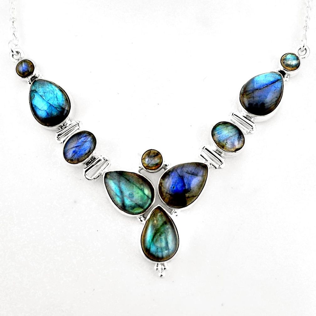 35.05cts natural blue labradorite 925 sterling silver necklace jewelry p93705