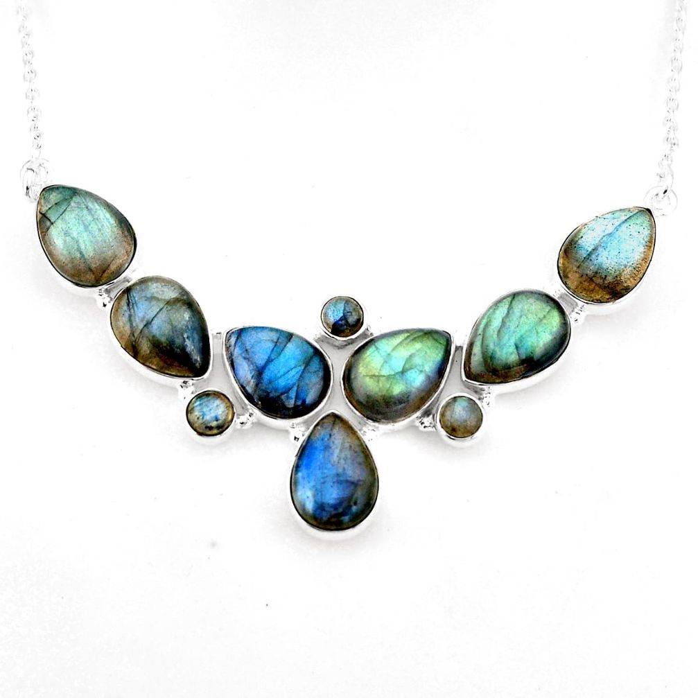 46.60cts natural blue labradorite 925 sterling silver necklace jewelry p93706