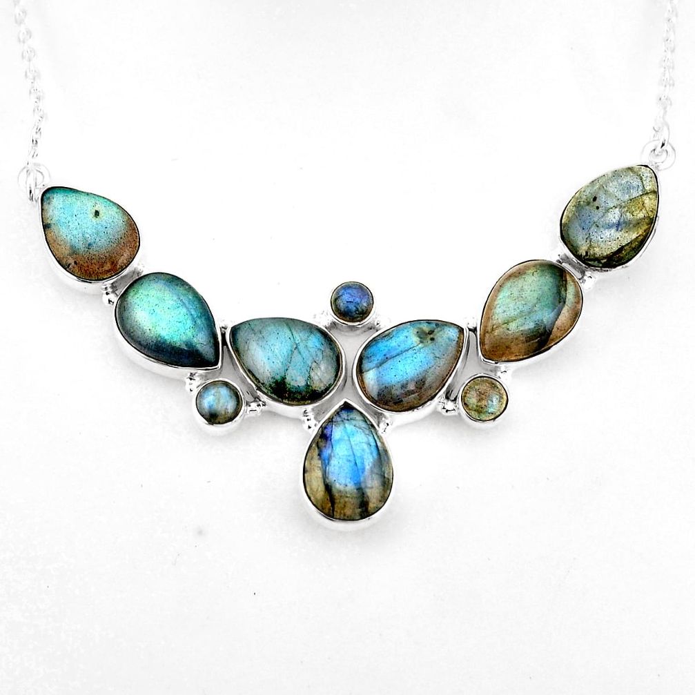 925 sterling silver 44.80cts natural blue labradorite pear necklace p93707