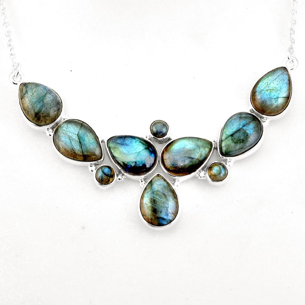45.75cts natural blue labradorite 925 sterling silver necklace jewelry p93710