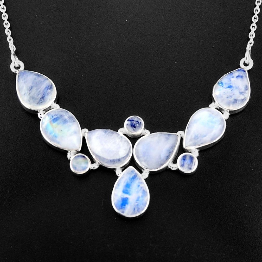 44.57cts natural rainbow moonstone 925 sterling silver necklace jewelry p93712