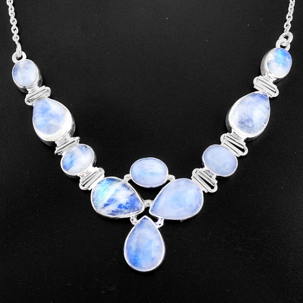 925 sterling silver 37.21cts natural rainbow moonstone necklace jewelry p93713