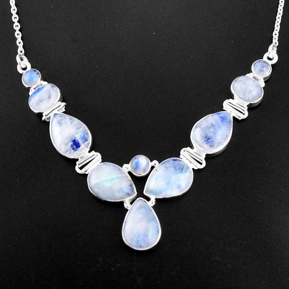 33.78cts natural rainbow moonstone 925 sterling silver necklace jewelry p93714
