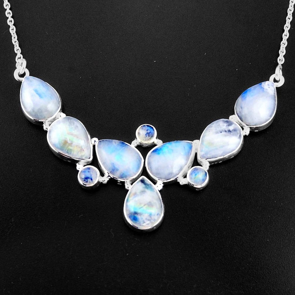 45.75cts natural rainbow moonstone 925 sterling silver necklace jewelry p93715