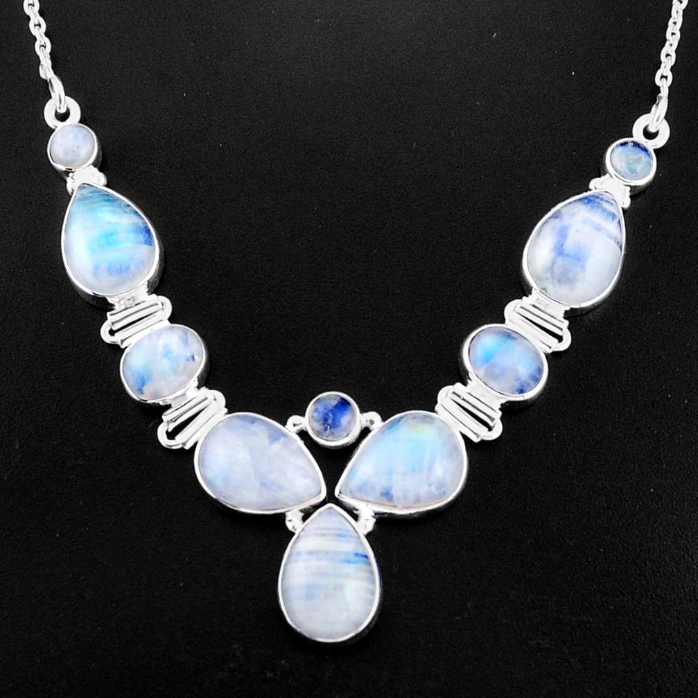35.42cts natural rainbow moonstone 925 sterling silver necklace jewelry p93717