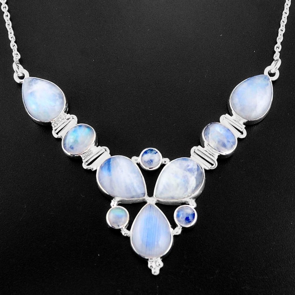 35.44cts natural rainbow moonstone 925 sterling silver necklace jewelry p93718