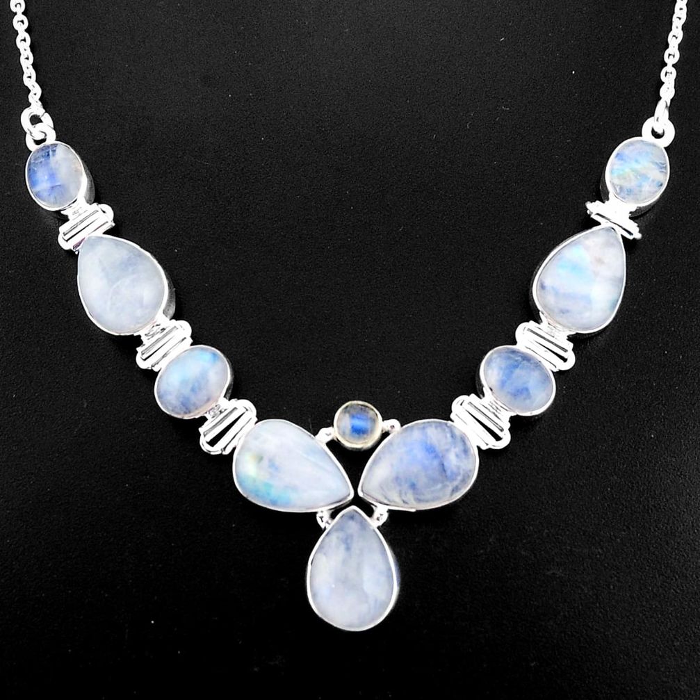 925 sterling silver 41.21cts natural rainbow moonstone necklace jewelry p93719