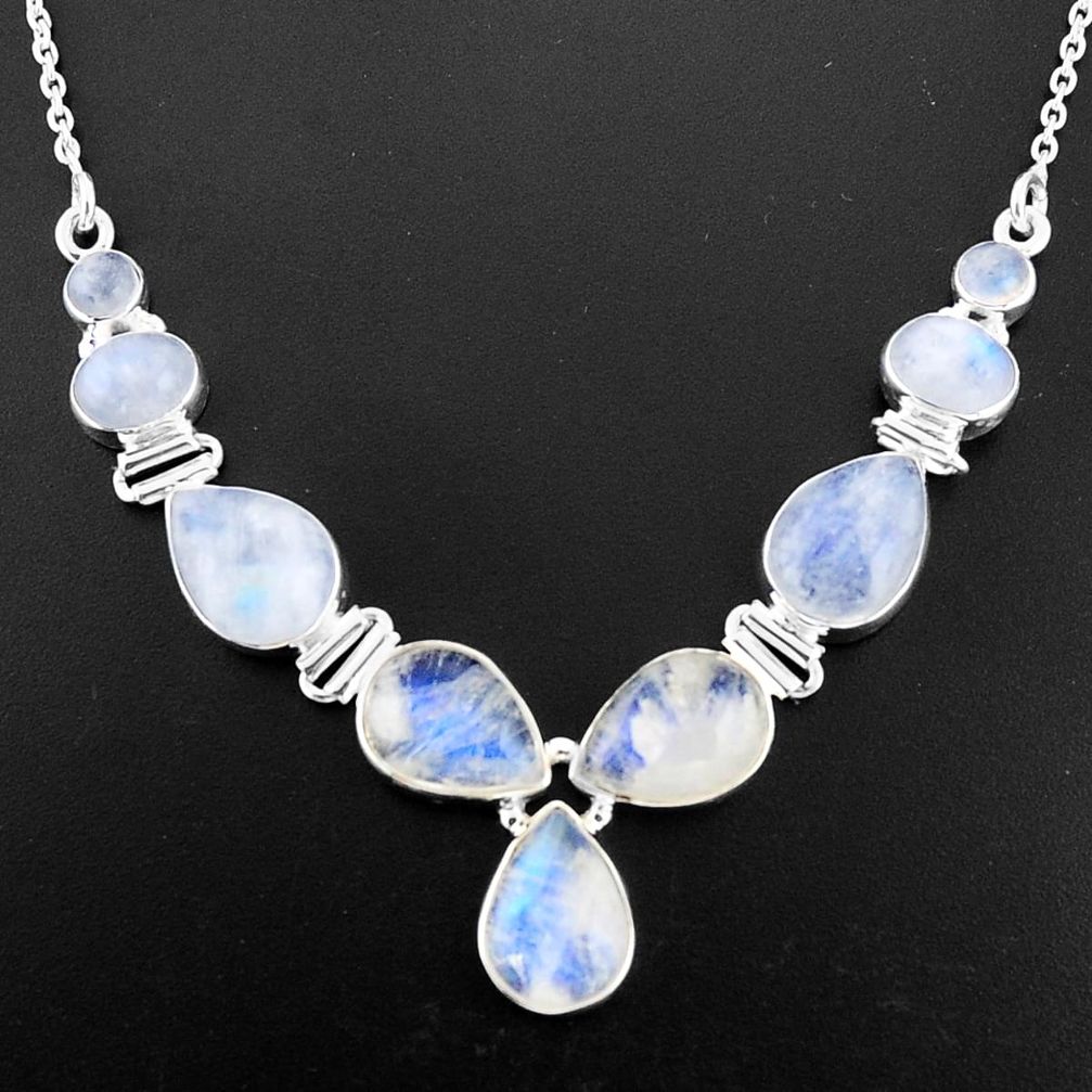 32.83cts natural rainbow moonstone 925 sterling silver necklace jewelry p93720