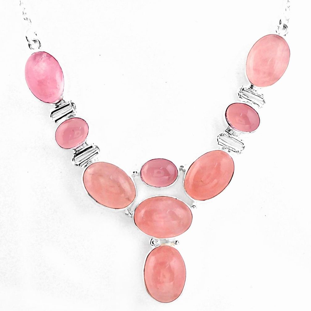 48.00cts natural pink rose quartz 925 sterling silver necklace jewelry p93721