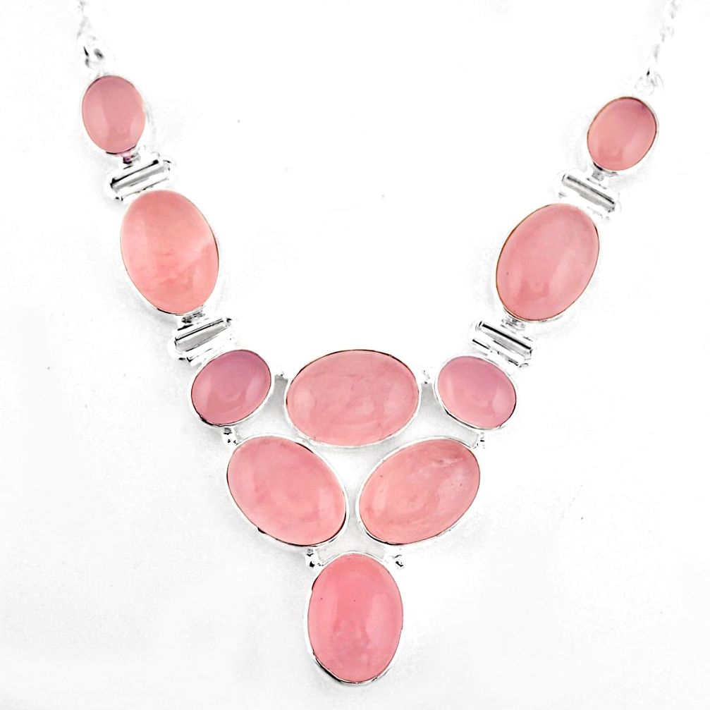 49.43cts natural pink rose quartz 925 sterling silver necklace jewelry p93722