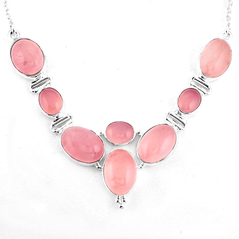 925 sterling silver 44.30cts natural pink rose quartz oval necklace p93723