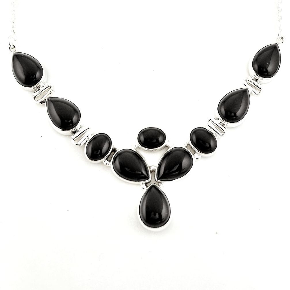 925 sterling silver 52.08cts natural black onyx pear necklace jewelry p93724