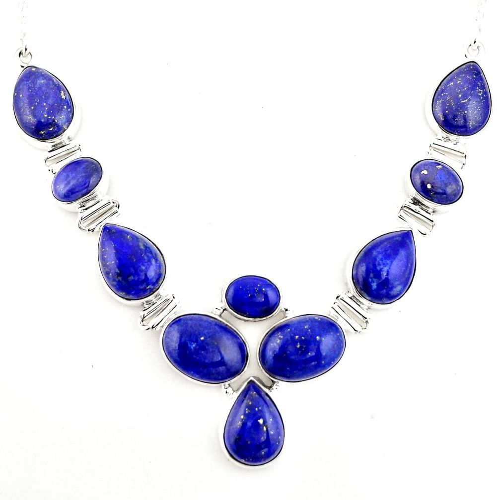 58.70cts natural blue lapis lazuli 925 sterling silver necklace jewelry p93726