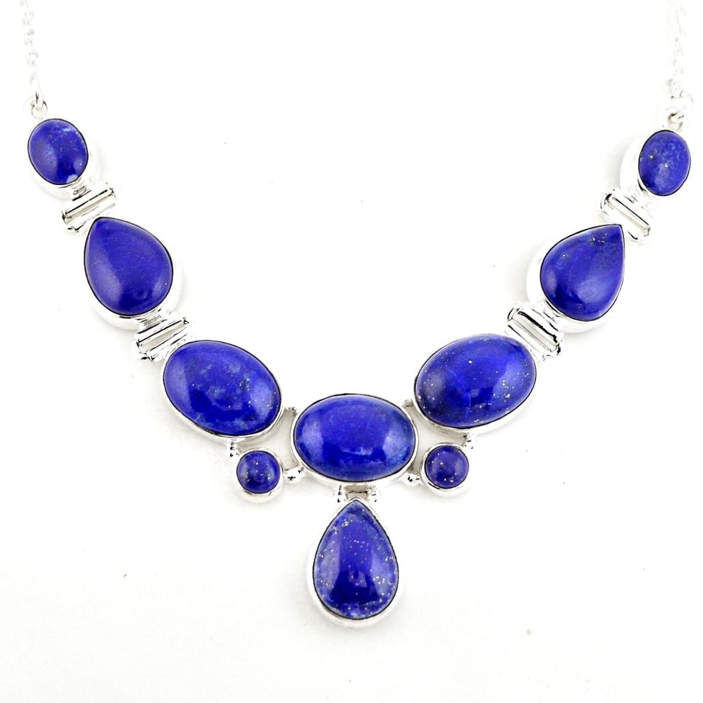 51.02cts natural blue lapis lazuli 925 sterling silver necklace jewelry p93728