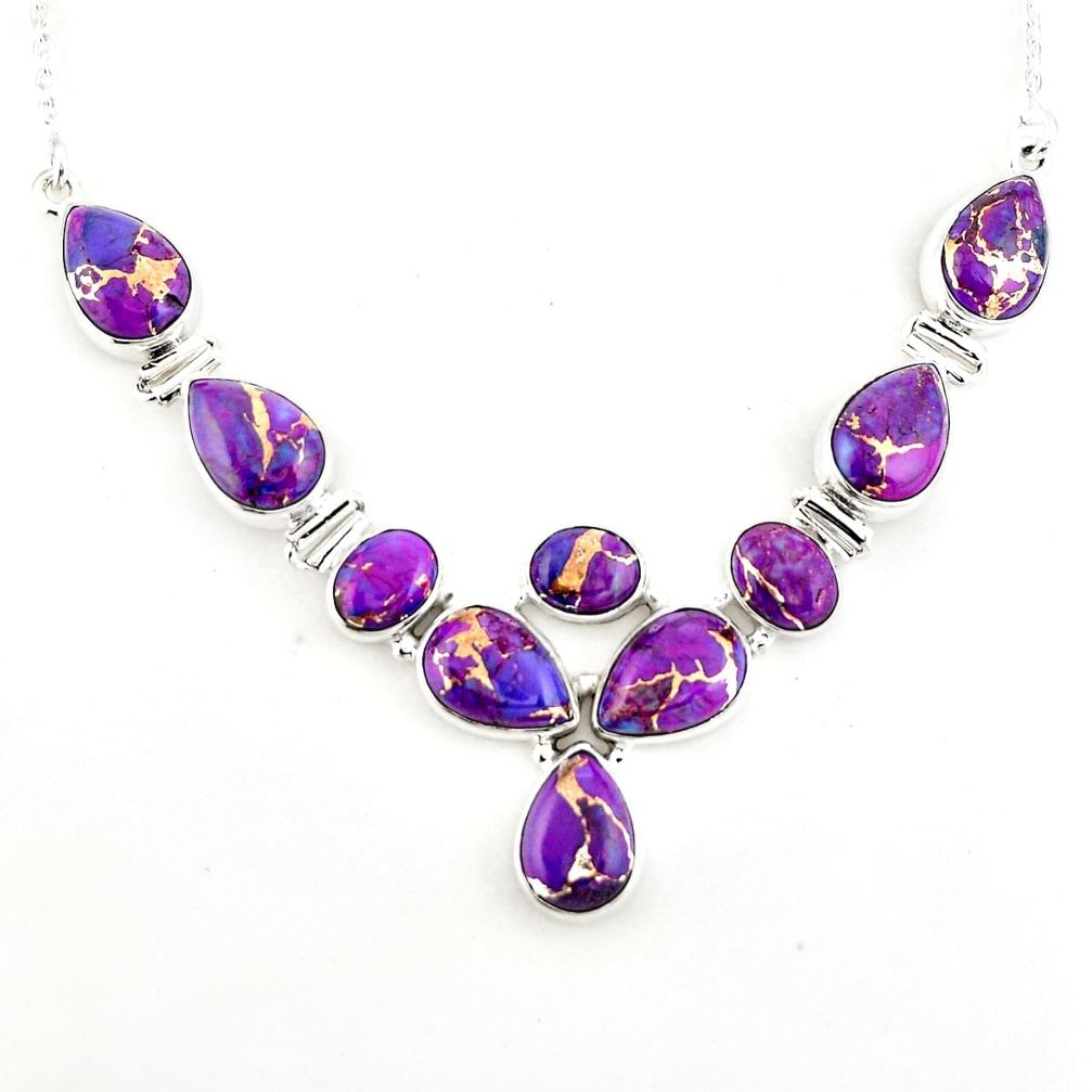 41.56cts purple copper turquoise 925 sterling silver necklace jewelry p93729