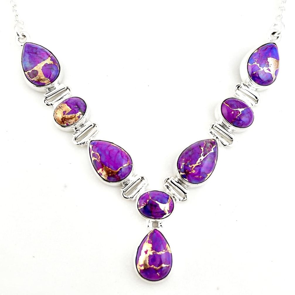 925 sterling silver 34.21cts purple copper turquoise pear necklace p93730