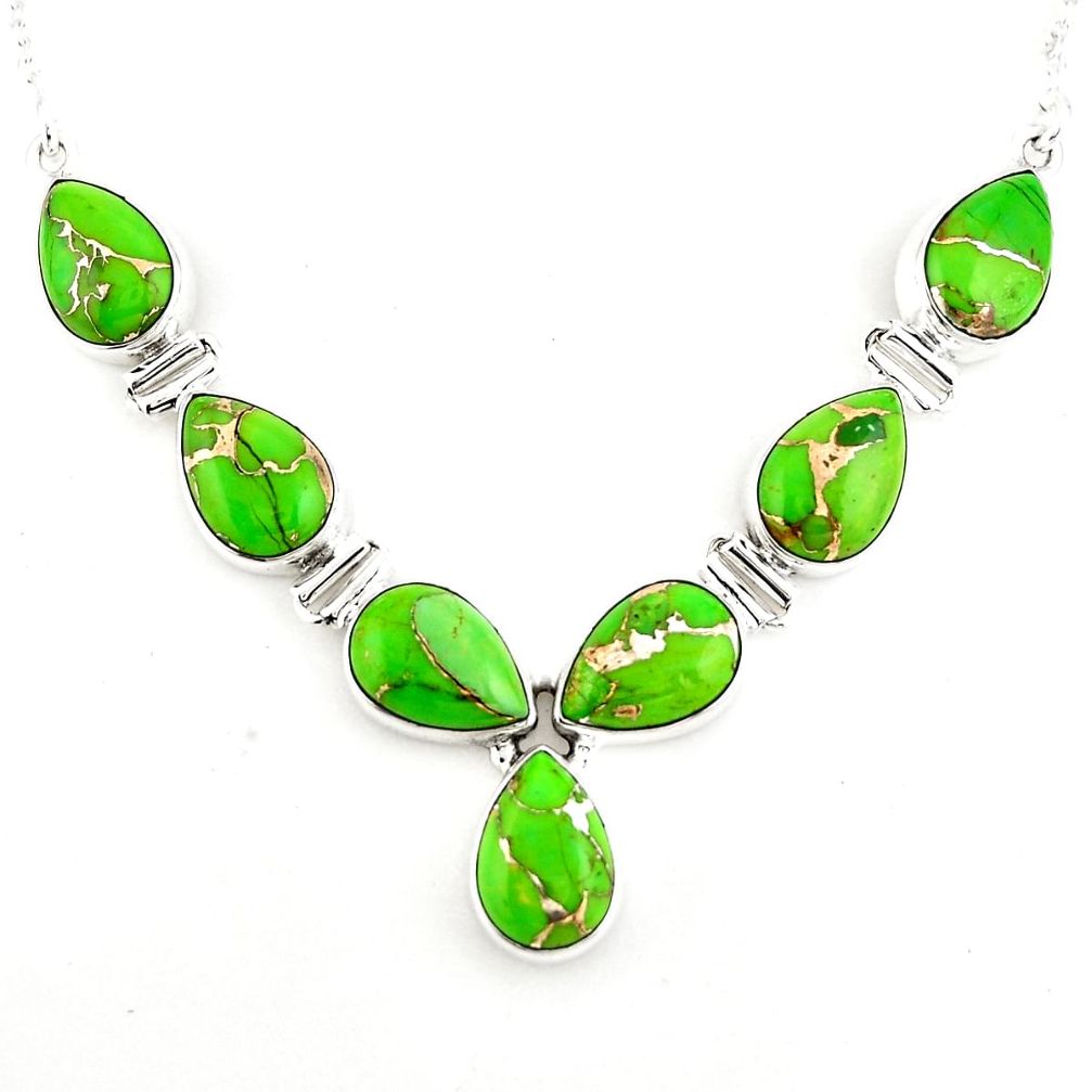 36.09cts green copper turquoise 925 sterling silver necklace jewelry p93732