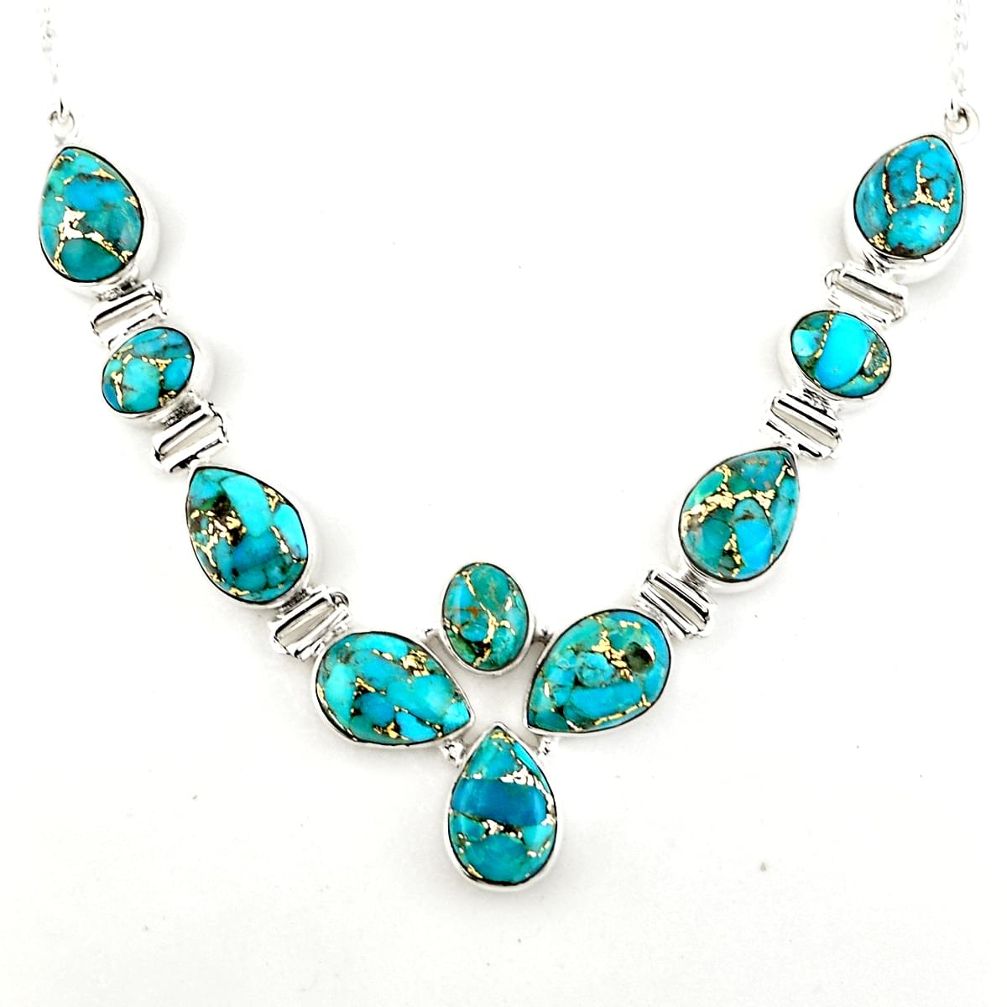 39.83cts blue copper turquoise 925 sterling silver necklace jewelry p93736
