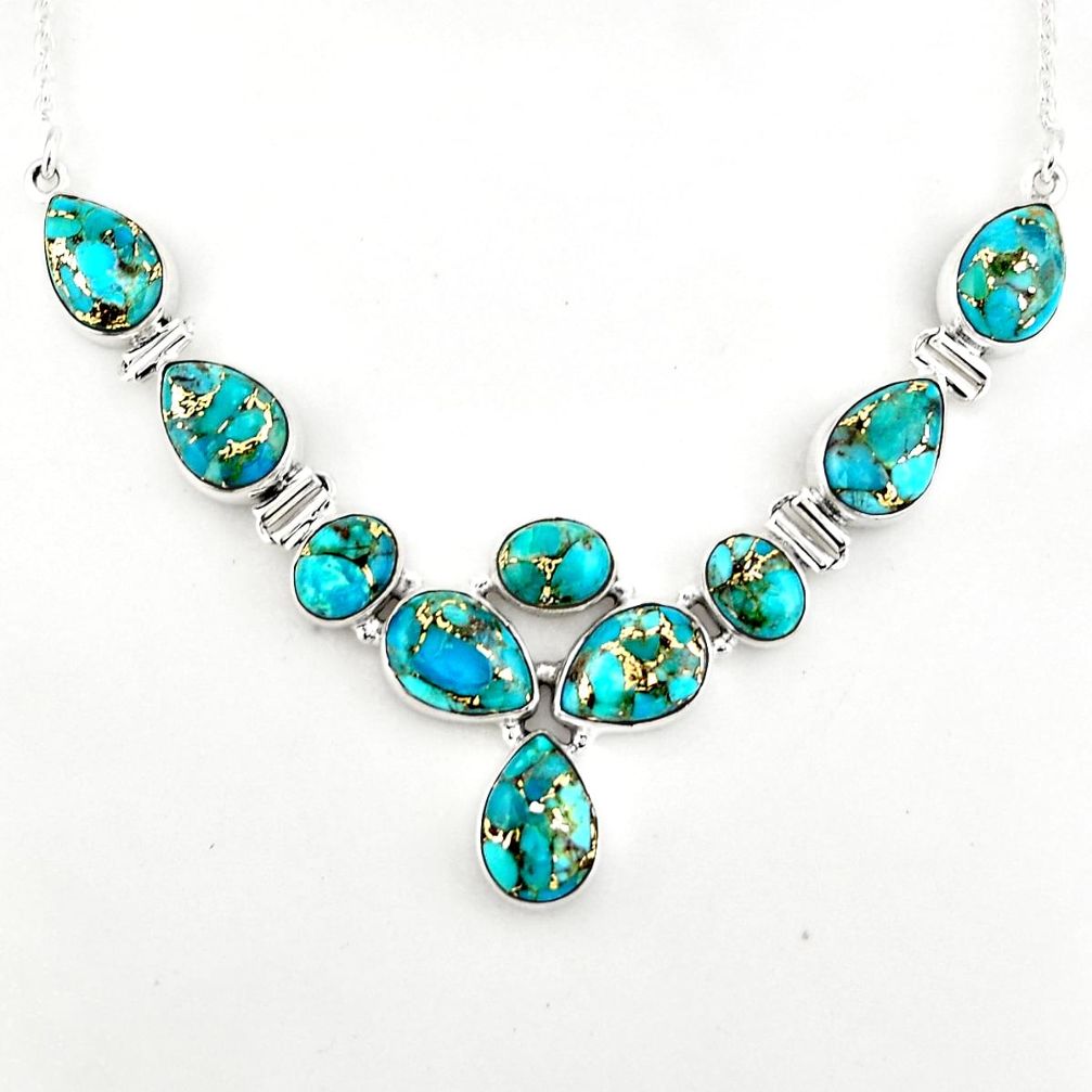 39.48cts blue copper turquoise 925 sterling silver necklace jewelry p93737