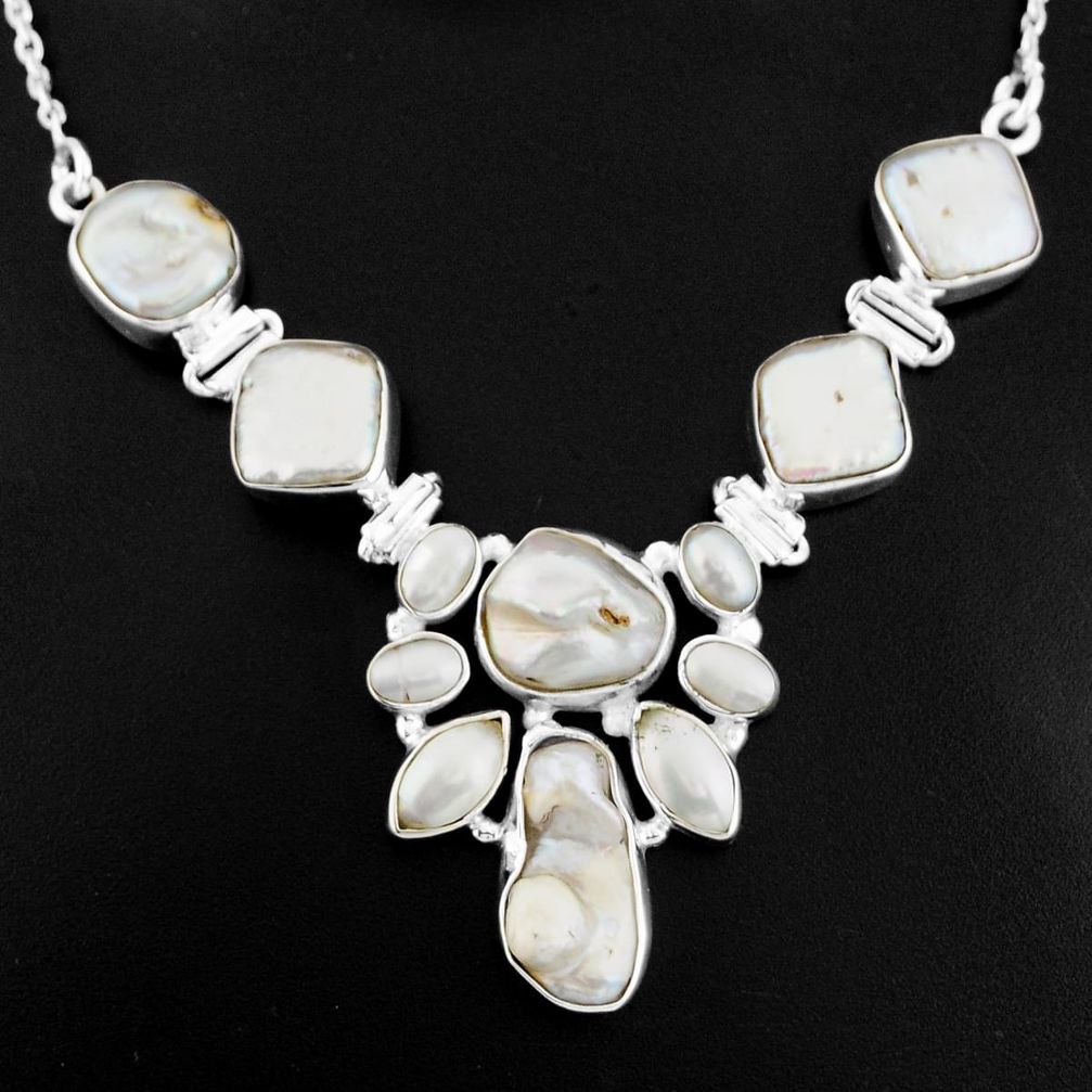 47.69cts natural white pearl 925 sterling silver necklace jewelry p93739