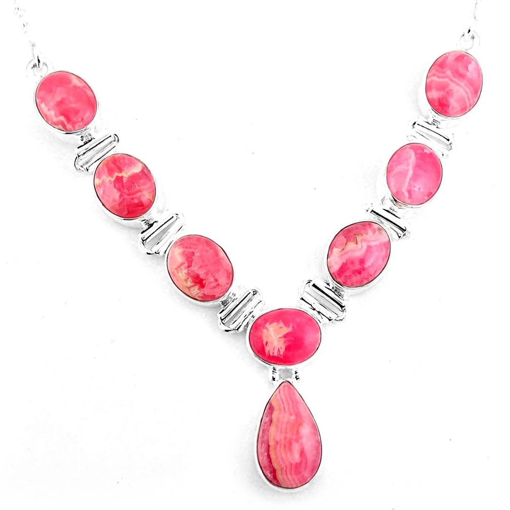 35.83cts natural pink rhodochrosite inca rose pear 925 silver necklace p93741