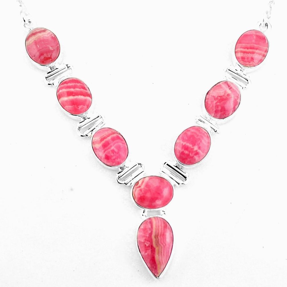 34.58cts natural pink rhodochrosite inca rose (argentina) silver necklace p93743