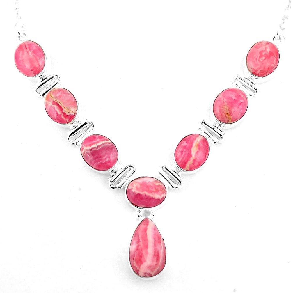 925 silver 35.83cts natural pink rhodochrosite inca rose necklace jewelry p93744