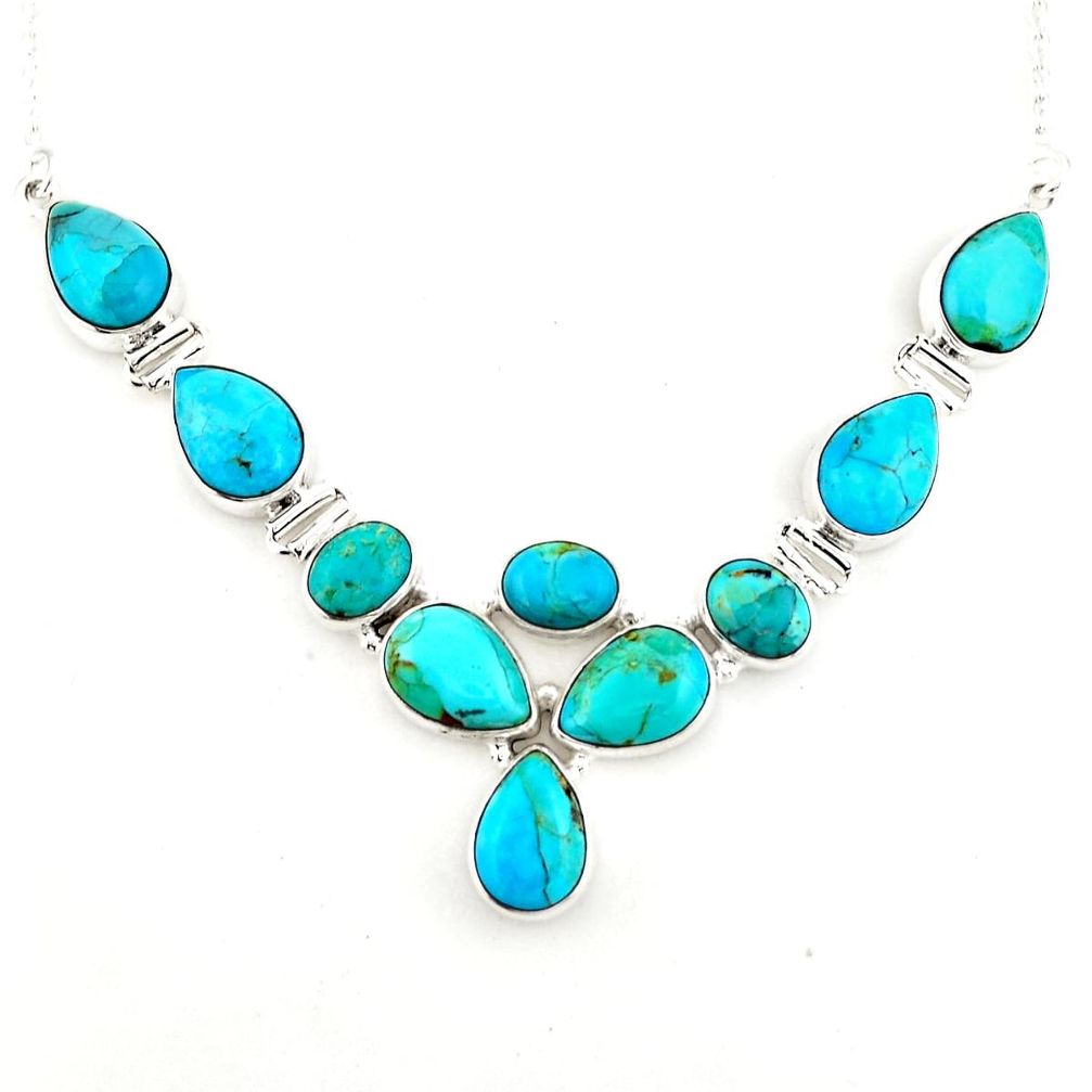 43.45cts blue arizona mohave turquoise 925 sterling silver necklace p93749