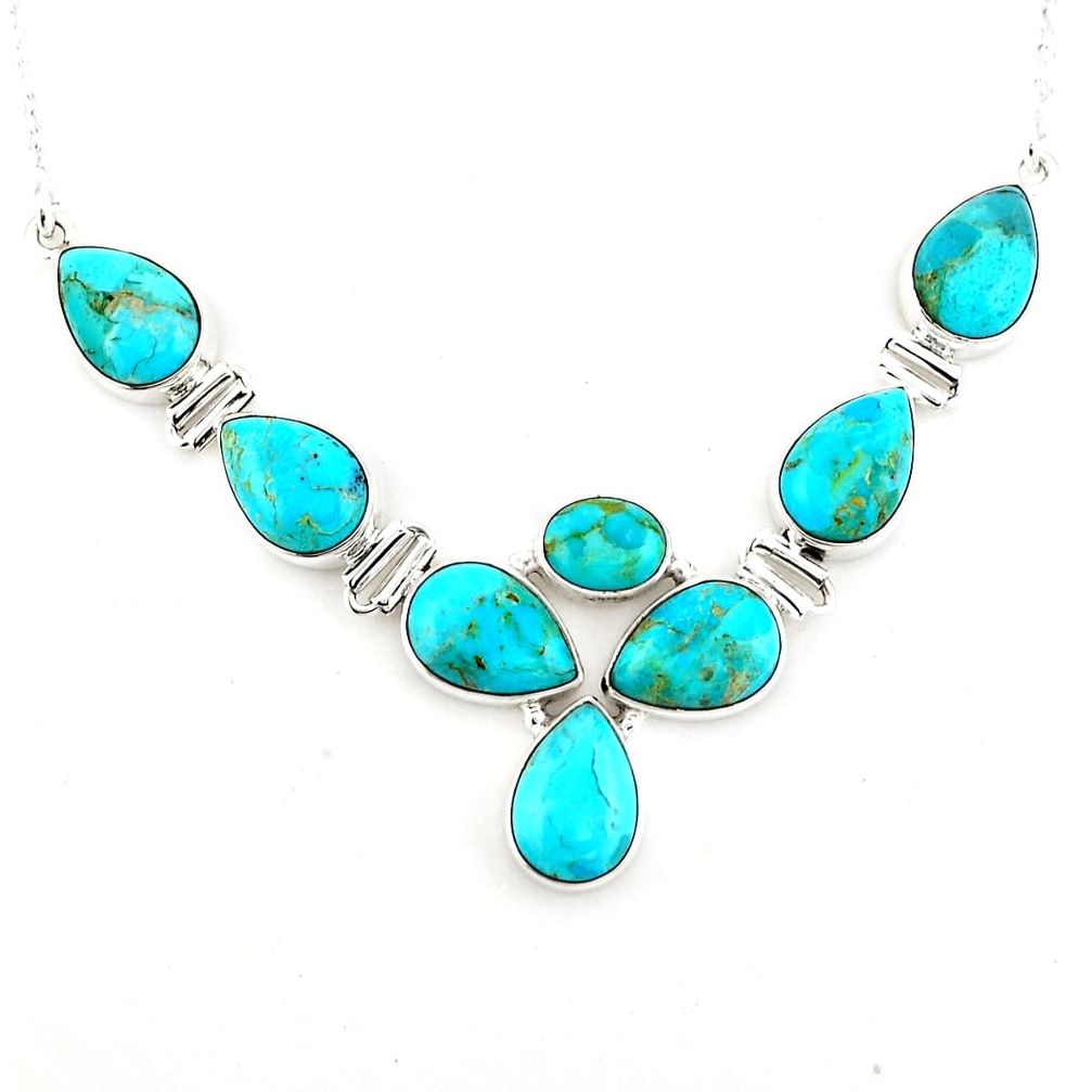925 sterling silver 37.40cts blue arizona mohave turquoise necklace p93750