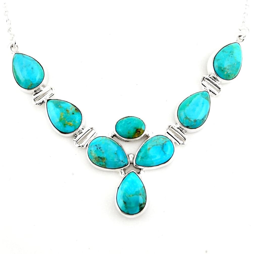 37.40cts blue arizona mohave turquoise 925 sterling silver necklace p93751