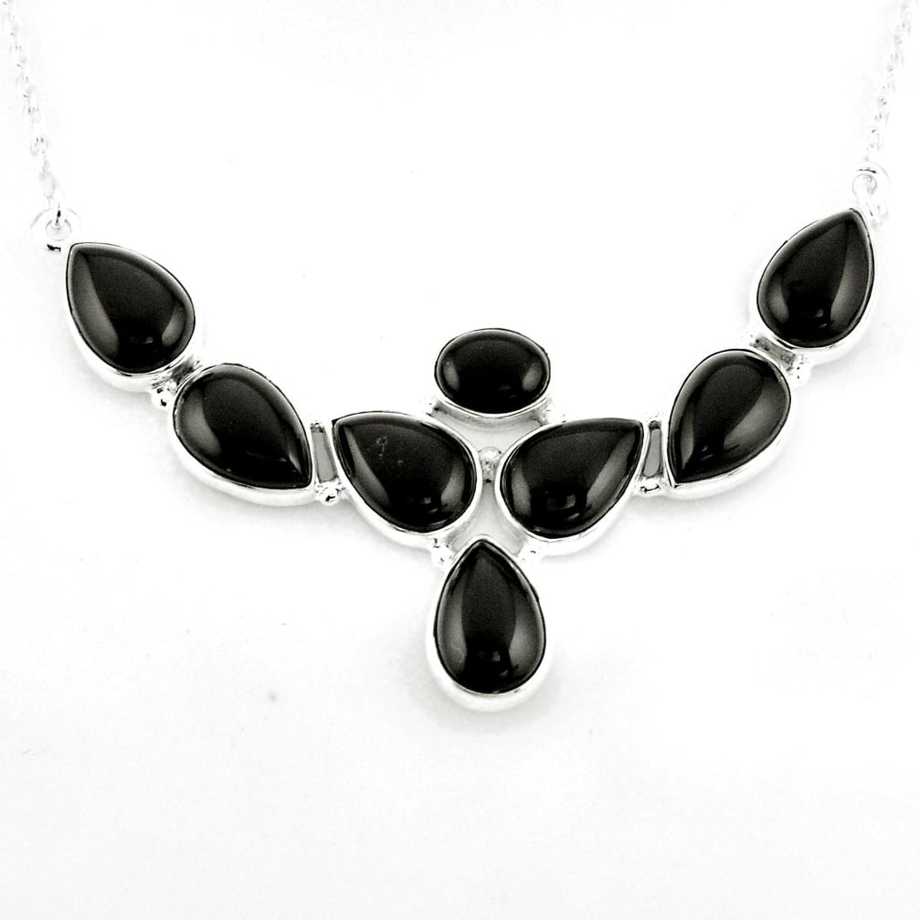 925 sterling silver 34.89cts natural black onyx pear necklace jewelry p93752