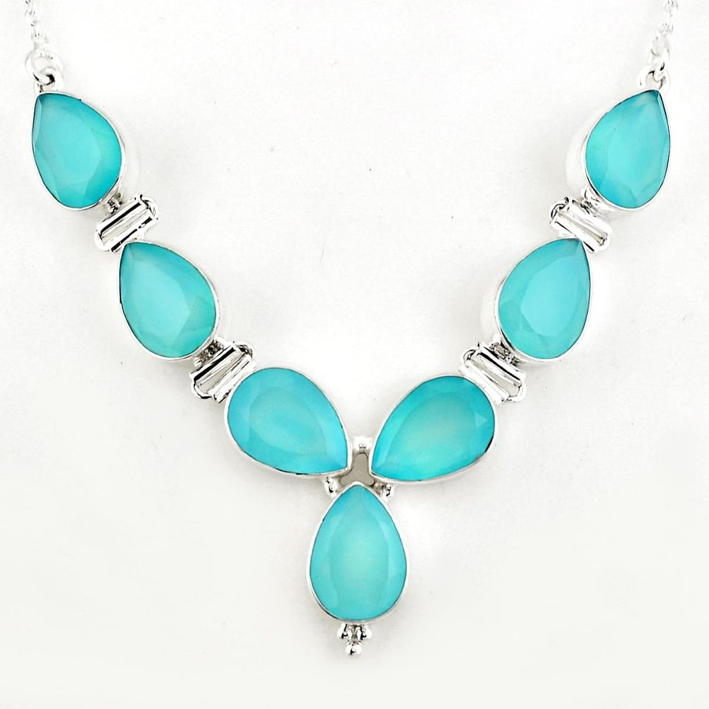 45.29cts natural aqua chalcedony 925 sterling silver necklace jewelry p93757