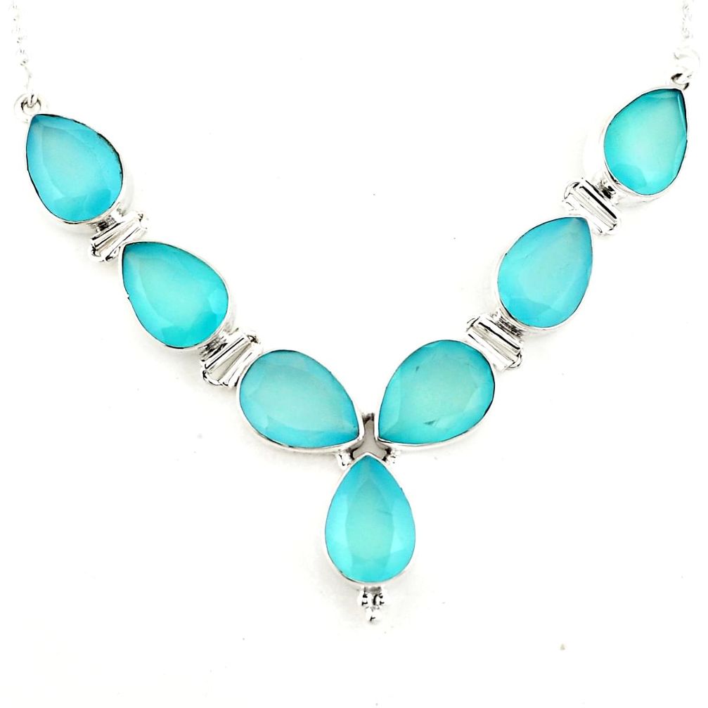 44.30cts natural aqua chalcedony 925 sterling silver necklace jewelry p93758