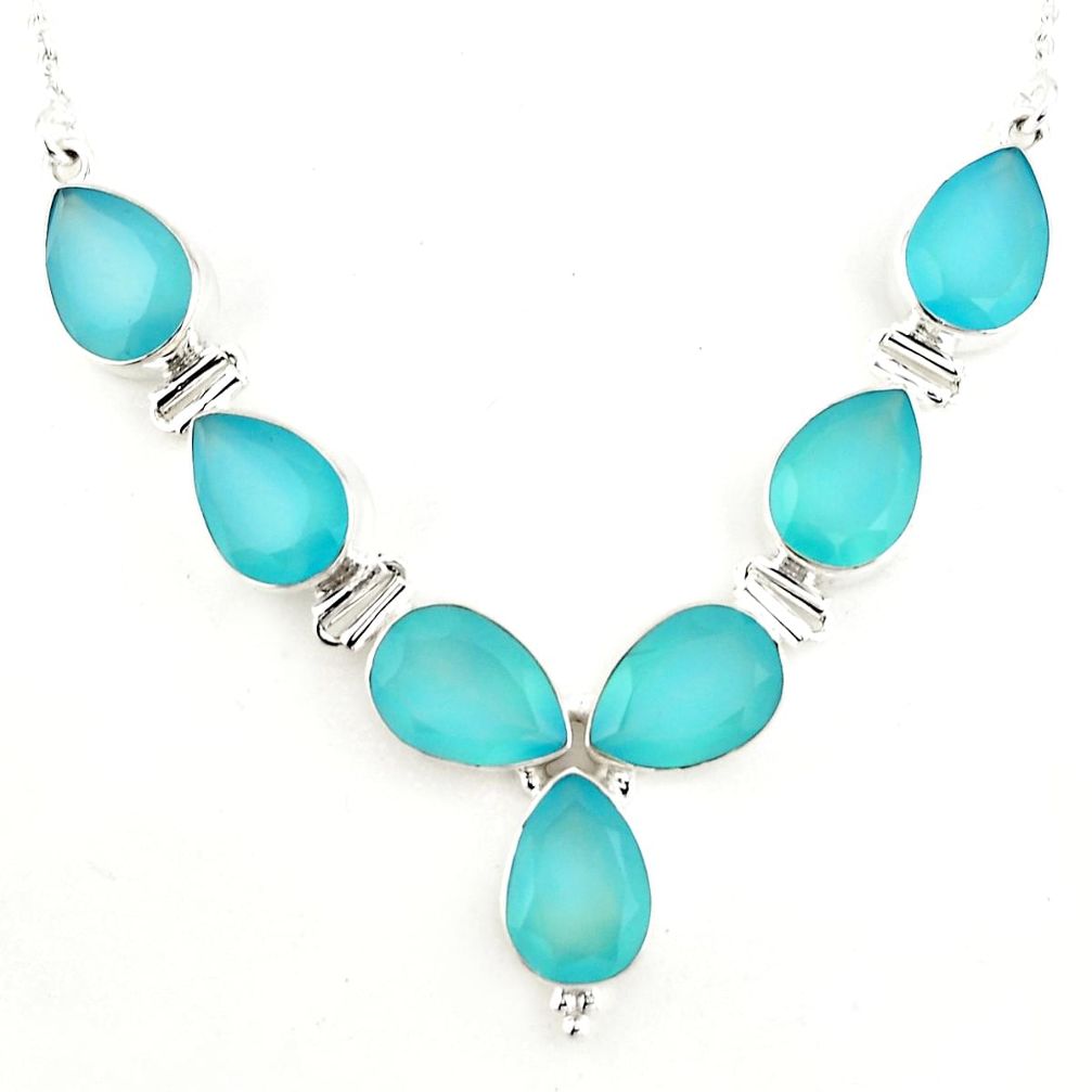 925 sterling silver 43.77cts natural aqua chalcedony pear necklace p93759