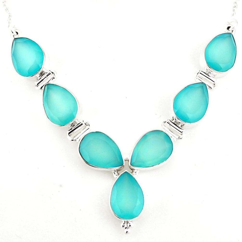 45.75cts natural aqua chalcedony 925 sterling silver necklace jewelry p93760