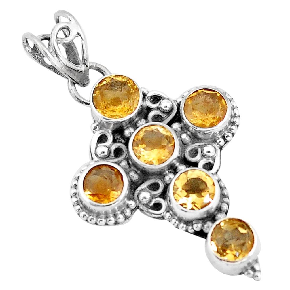 5.28cts natural yellow citrine 925 sterling silver holy cross pendant p10106