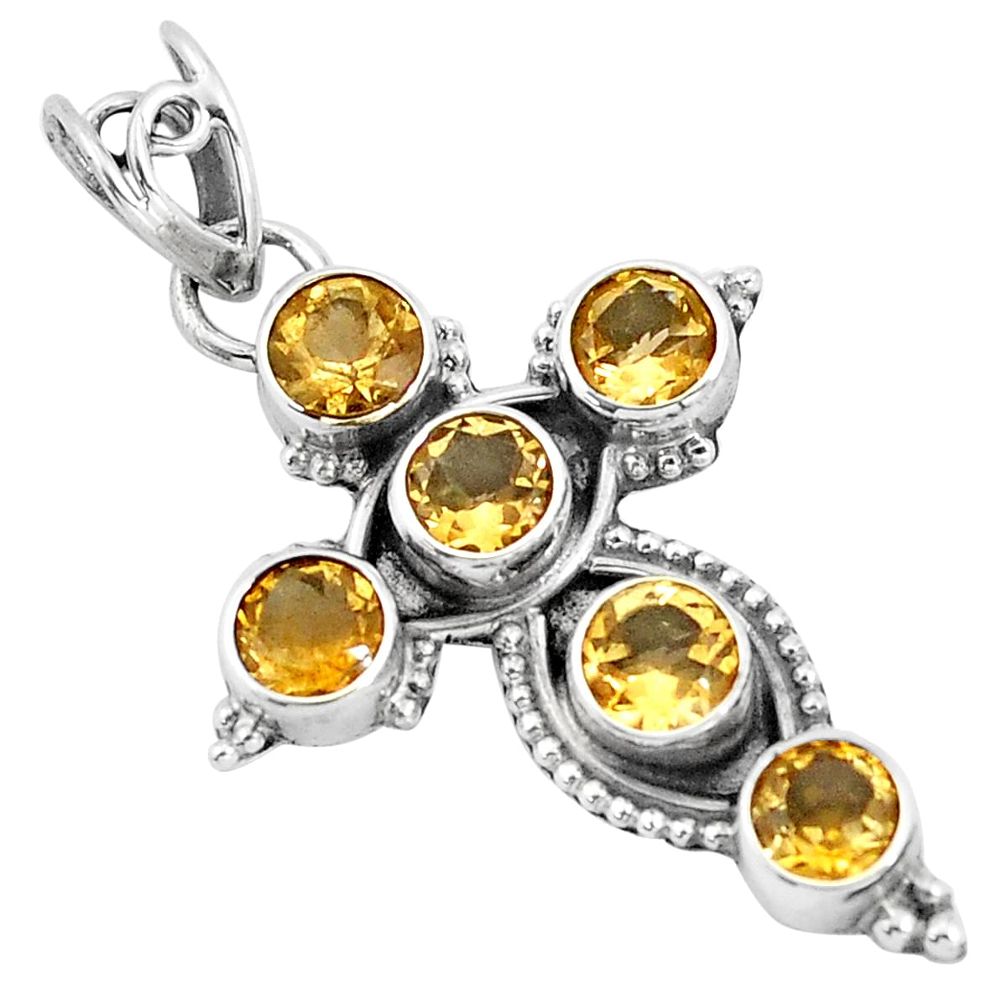 925 sterling silver 5.36cts natural yellow citrine holy cross pendant p10107