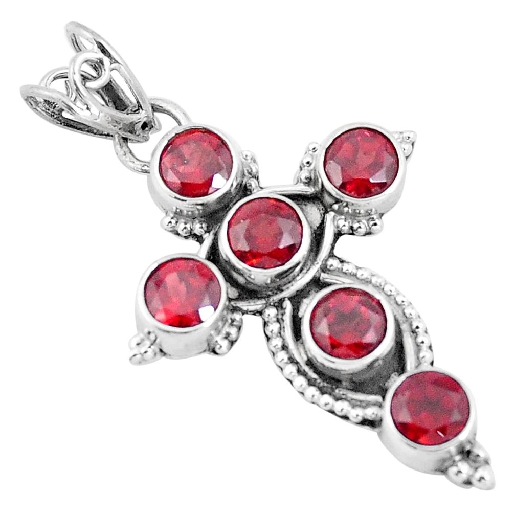 5.87cts natural red garnet 925 sterling silver holy cross pendant jewelry p10112