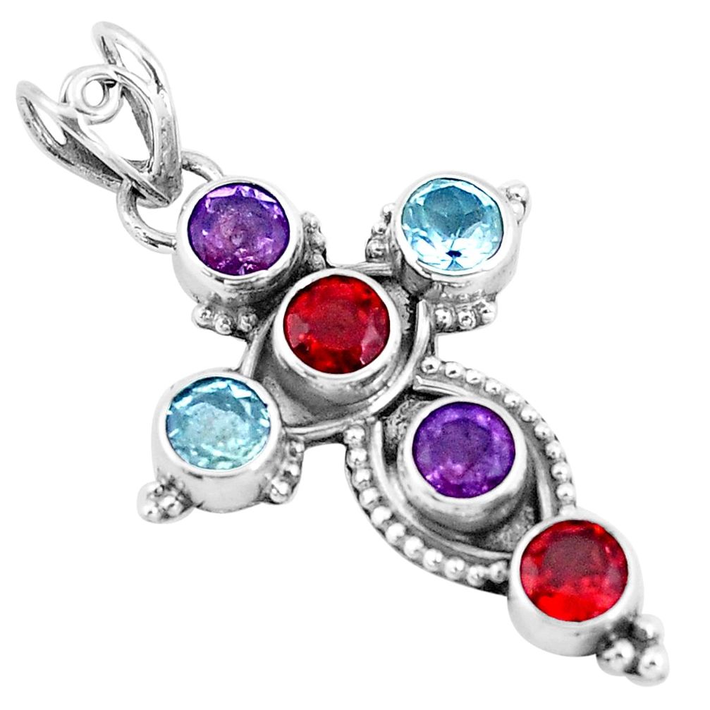 5.87cts natural red garnet topaz 925 sterling silver holy cross pendant p10113