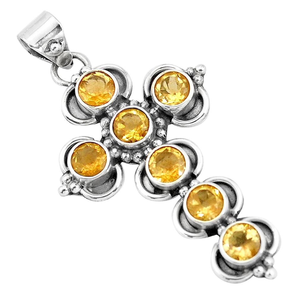 925 sterling silver 6.32cts natural yellow citrine holy cross pendant p10124