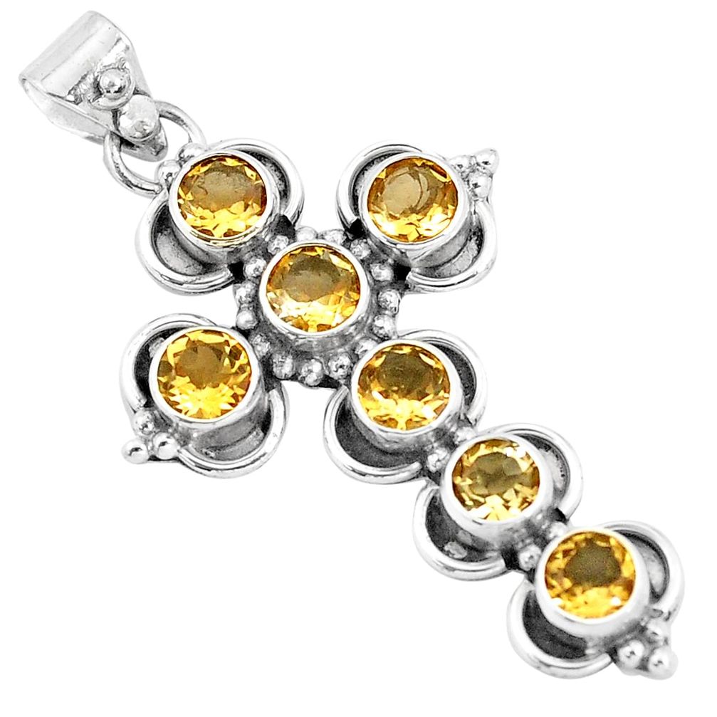 6.55cts natural yellow citrine 925 sterling silver holy cross pendant p10125