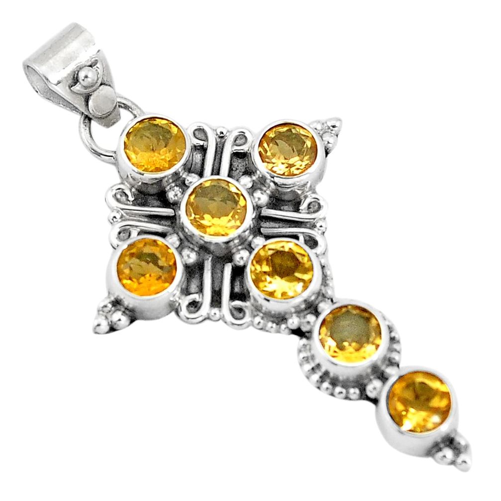6.26cts natural yellow citrine 925 sterling silver holy cross pendant p10142
