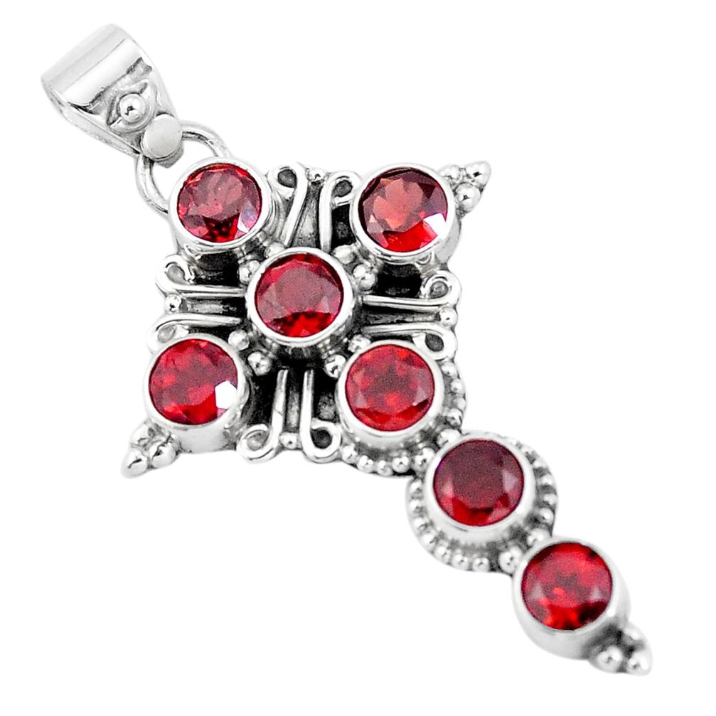 6.46cts natural red garnet 925 sterling silver holy cross pendant jewelry p10144