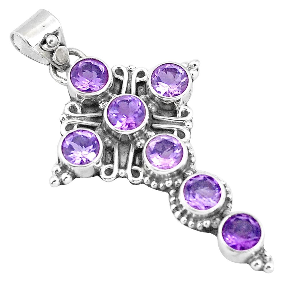 6.63cts natural purple amethyst 925 sterling silver holy cross pendant p10148