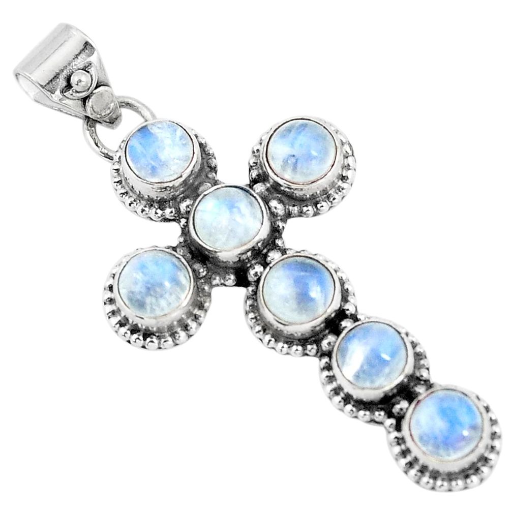 7.14cts natural rainbow moonstone 925 sterling silver holy cross pendant p10156