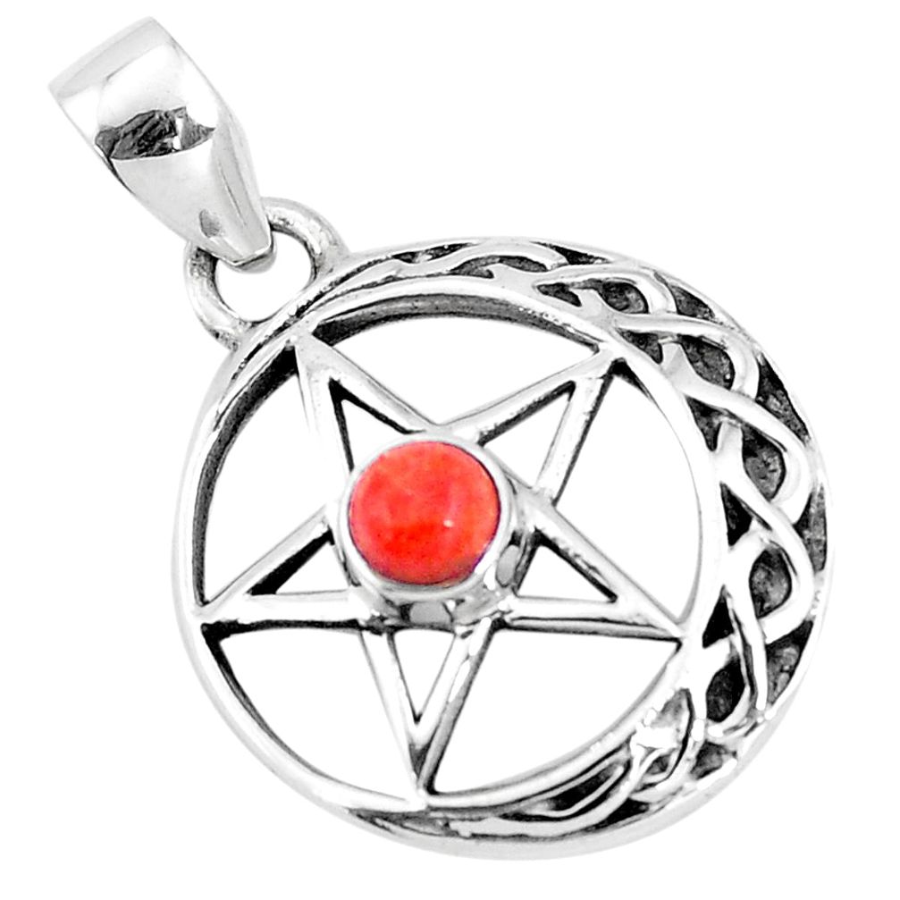 0.97cts red copper turquoise 925 sterling silver wicca symbol pendant p10161