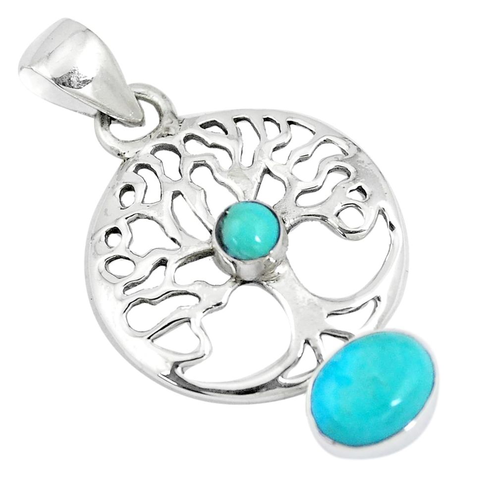 3.65cts arizona mohave turquoise 925 sterling silver tree of life pendant p10181