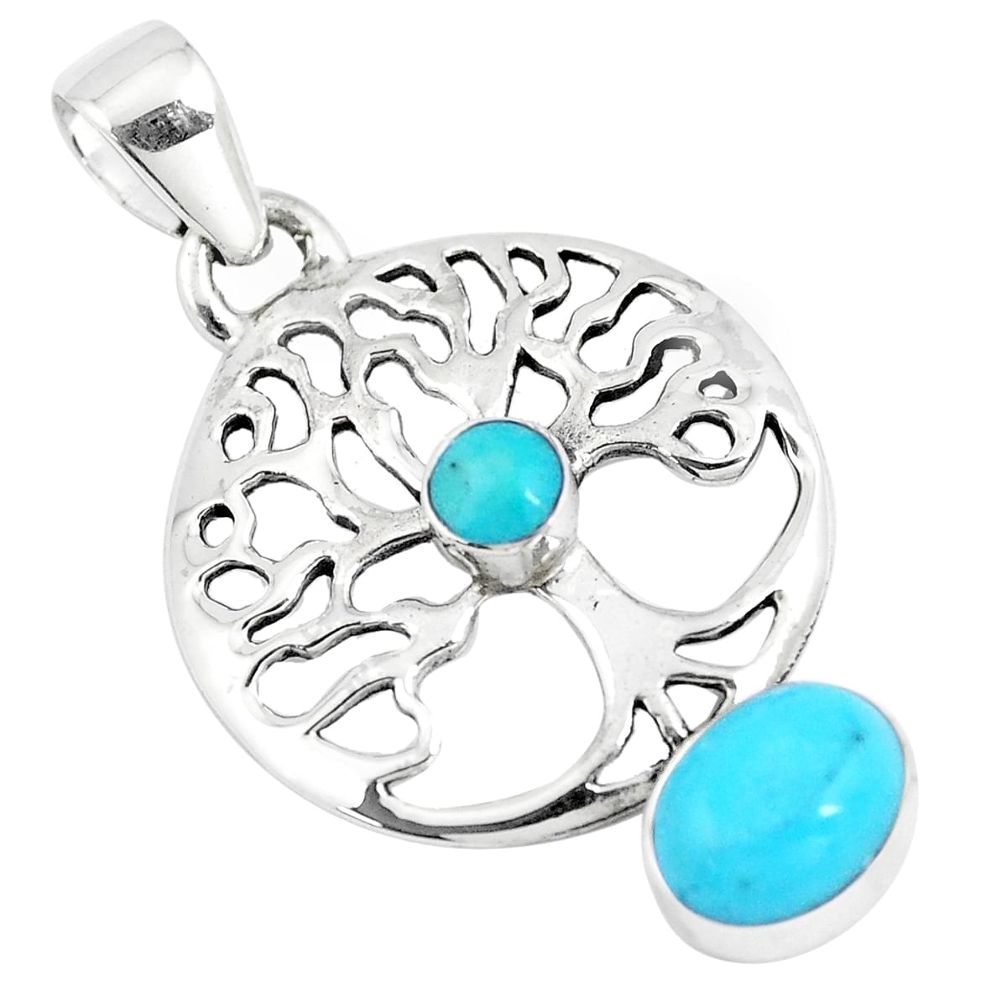3.51cts green arizona mohave turquoise 925 silver tree of life pendant p10186